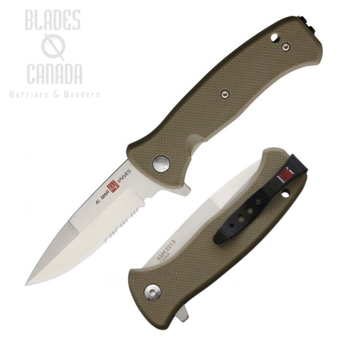 Al Mar Mini SERE 2020 Flipper Folding Knife, Assisted Opening, 8Cr13MoV, FRN Tan, AMK2213 (image for) Al Mar Mini SERE 2020 Flipper Folding Knife, Assisted Opening, 8Cr13MoV, FRN Tan, AMK2213